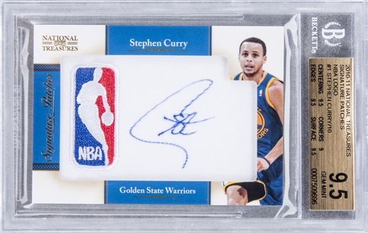 2010/11 National Treasures NBA Logo "Signature Patches" Stephen Curry Signed Card (#4/10) – BGS GEM MINT 9.5/BGS 10 "1 of 3!"